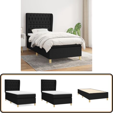 Sommier à lattes de lit avec matelas Noir 90x190 cm Tissu - Lit Plateforme - Lit Double - Literie - Matelas - Chambre À Coucher