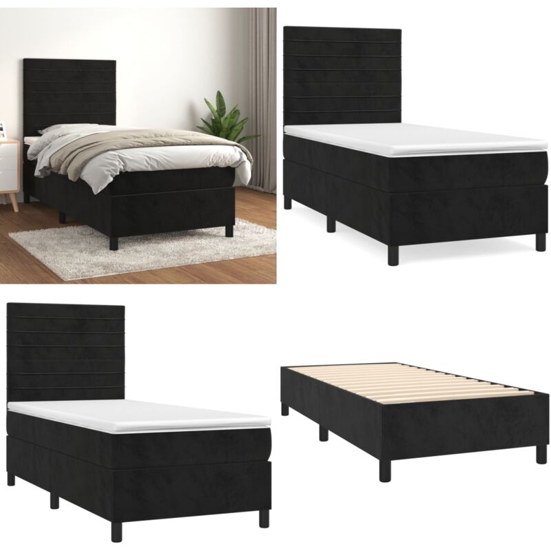 Sommier à lattes de lit avec matelas Noir 90x190 cm Velours - lit à sommier tapissier - lits à sommier tapissier - Home & Living - Noir