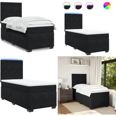 Sommier à lattes de lit avec matelas Noir 90x190 cm Velours - Lit Double - Lit Design - Lit Moderne - Lit Capitonné - Sommier Tapissier - Home & Living