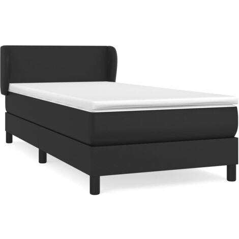 Sommier à lattes de lit avec matelas Noir 90x190 Similicuir