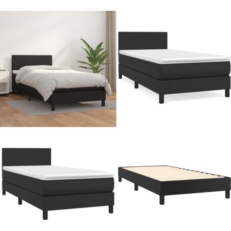 Sommier à lattes de lit avec matelas Noir 90x200 cm Similicuir - Lit Double - Lit Plateforme - Literie - Chambre À Coucher - Meuble De Rangement - Home & Living