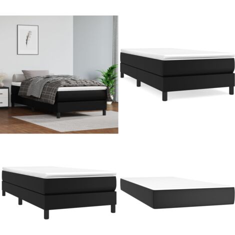 Sommier à lattes de lit avec matelas Noir 90x200 cm Similicuir - Lit Tapissier - Lit Double - Matelas À Ressorts Ensachés - Simili Cuir - Literie - Home & Living