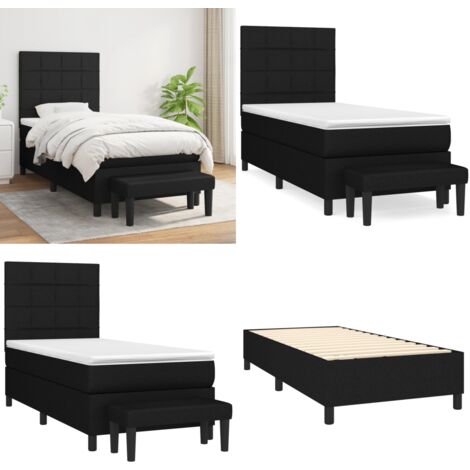 Sommier à lattes de lit avec matelas Noir 90x200 cm Tissu - Lit Double - Lit Plateforme - Literie - Chambre À Coucher - Meuble De Rangement - Home & Living