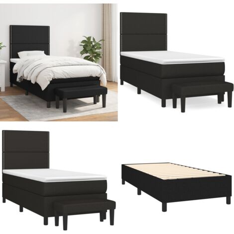 Sommier à lattes de lit avec matelas Noir 90x200 cm Tissu - Lit Double - Lit Plateforme - Literie - Chambre À Coucher - Meuble De Rangement - Home & Living