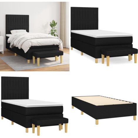 Sommier à lattes de lit avec matelas Noir 90x200 cm Tissu - Lit Double - Lit Plateforme - Matelas Ferme - Literie Noire - Meuble Chambre - Home & Living