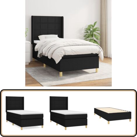 Sommier à lattes de lit avec matelas Noir 90x200 cm Tissu - Lit Double - Lit Tapissier - Literie - Matelas - Chambre À Coucher