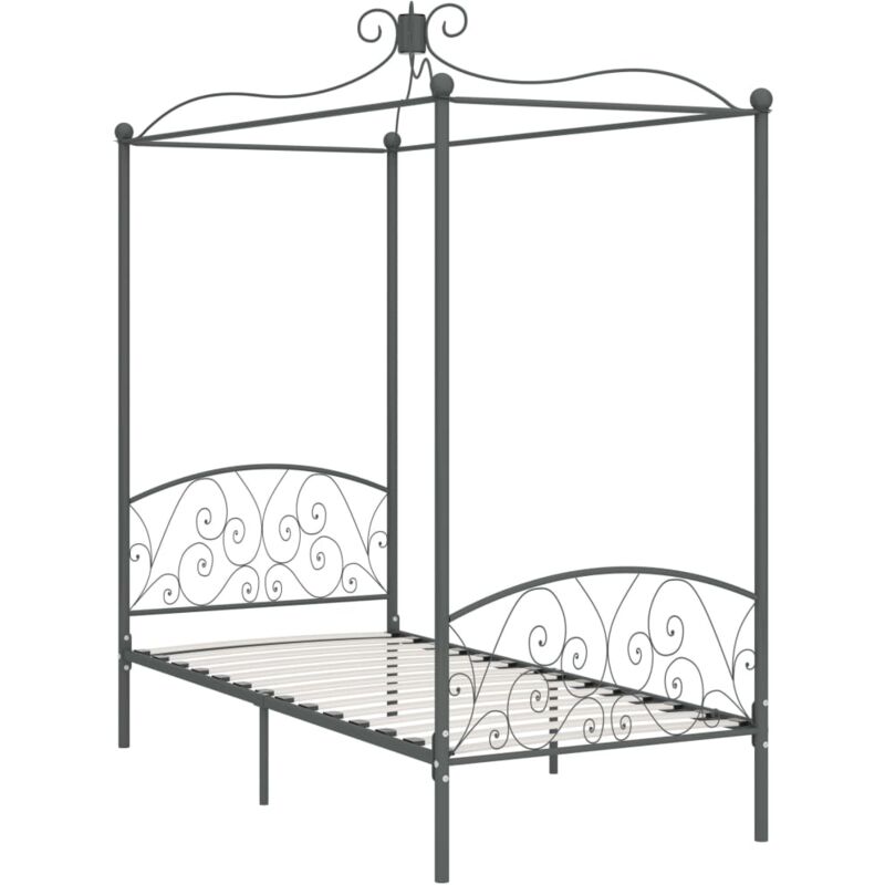 Vidaxl - Cadre de lit à baldaquin sans matelas gris métal 90x200 cm