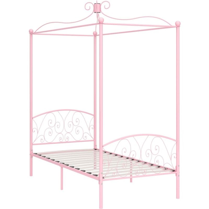 vidaXL Cadre de lit à baldaquin Rose Métal 100 x 200 cm