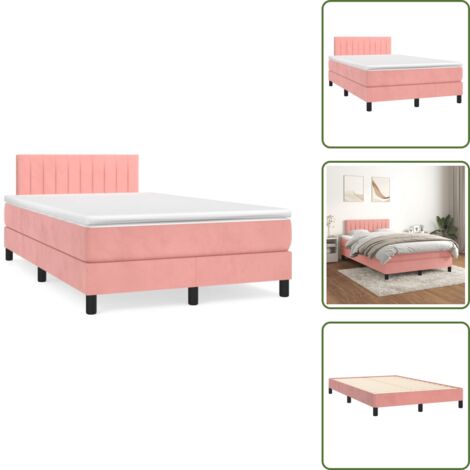 Sommier à lattes de lit avec matelas rose 120x190 cm velours - Lit Double - Lit Tapissier - Lit Velours - Literie - Chambre À Coucher