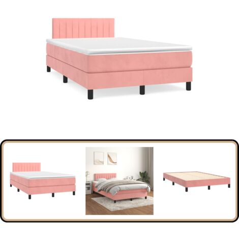 Sommier à lattes de lit avec matelas rose 120x190 cm velours - Lit Double - Lit Tapissier - Lit Velours - Literie - Chambre À Coucher