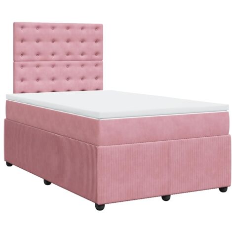 Sommier à lattes de lit avec matelas rose 120x190 cm velours vidaXL