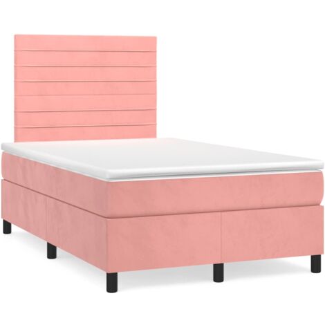 Sommier à lattes de lit avec matelas rose 120x190 velours