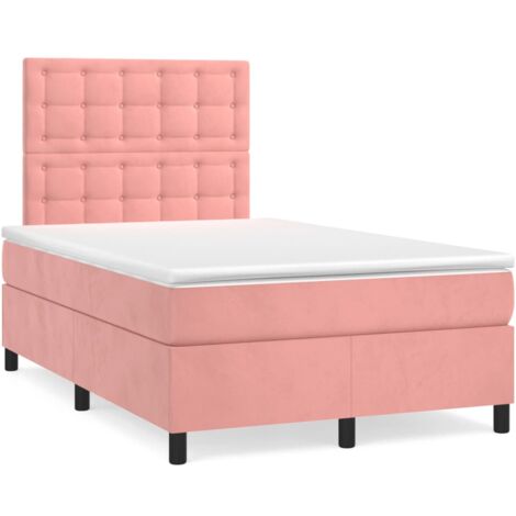 Sommier à lattes de lit avec matelas rose 120x190 velours
