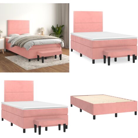 Sommier à lattes de lit avec matelas Rose 120x200 cm Velours - Lit Double - Lit Velours - Lit Rose - Ensemble Literie - Matelas Ressorts Ensachés - Home & Living