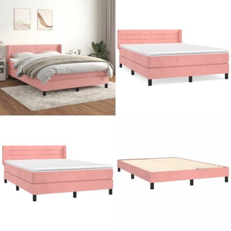 Sommier à lattes de lit avec matelas Rose 140x190 cm Velours - Lit Double - Lit Rose - Lit Velours - Matelas Ressorts Ensachés - Têted Lit Ajustable - Home & Living