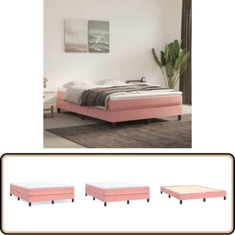 Sommier à lattes de lit avec matelas Rose 140x190 cm Velours - Lit Double - Lit Tapissier - Lit Velours - Literie - Chambre À Coucher