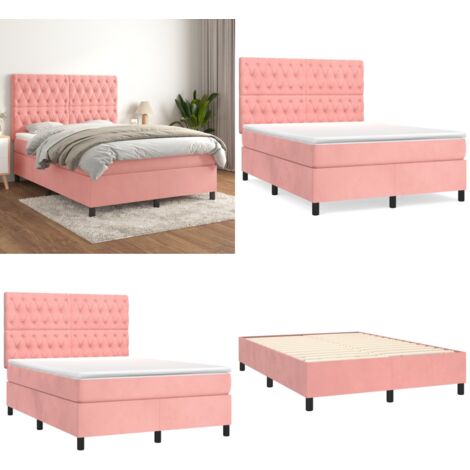 Sommier à lattes de lit avec matelas Rose 140x190 cm Velours - Lit Plateforme - Lit Double - Lit Velours - Lit Design - Literie - Home & Living