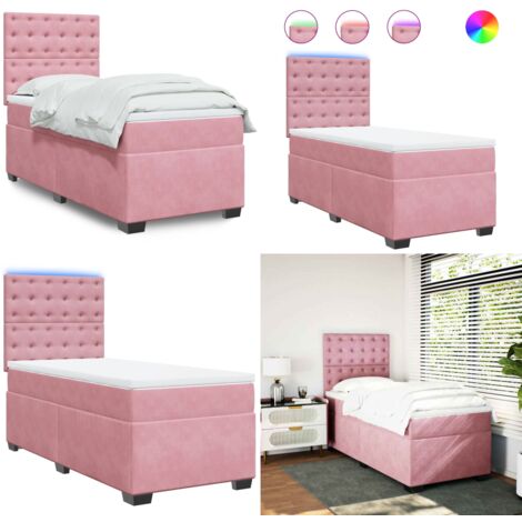 Sommier à lattes de lit avec matelas Rose 90x190 cm Velours - Lit Double - Lit Rose - Lit Design - Lit Avec Led - Matelas À Ressorts Ensachés - Home & Living