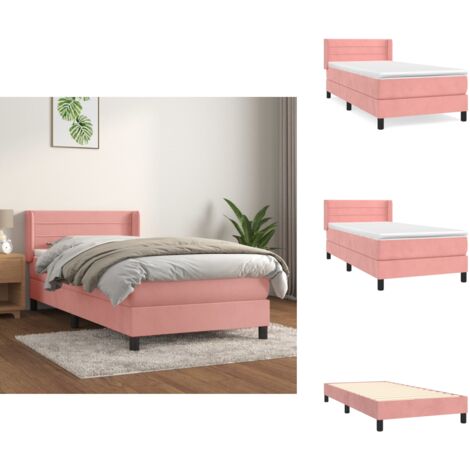 Sommier à lattes de lit avec matelas Rose 90x190 cm Velours - Lit Double - Lit Rose - Lit Velours - Lit Design - Literie