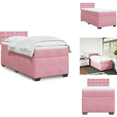 Sommier à lattes de lit avec matelas Rose 90x190 cm Velours - Lit Double - Lit Rose - Lit Velours - Literie - Chambre À Coucher