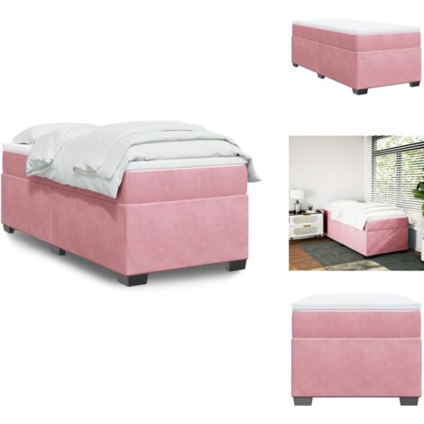 Sommier à lattes de lit avec matelas Rose 90x190 cm Velours - Lit Double - Lit Rose - Lit Velours - Matelas Ressorts Ensachés - Literie