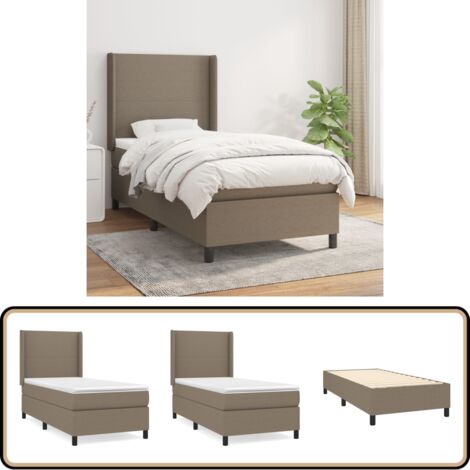 Sommier à lattes de lit avec matelas Taupe 100x200 cm Tissu - Lit Tapissier - Lit Double - Matelas À Ressorts Ensachés - Literie - Chambre À Coucher