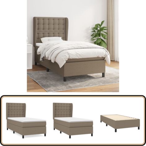 Sommier à lattes de lit avec matelas Taupe 100x200 cm Tissu - Lit Tapissier - Lit Double - Matelas À Ressorts Ensachés - Literie - Meuble Chambre À Coucher