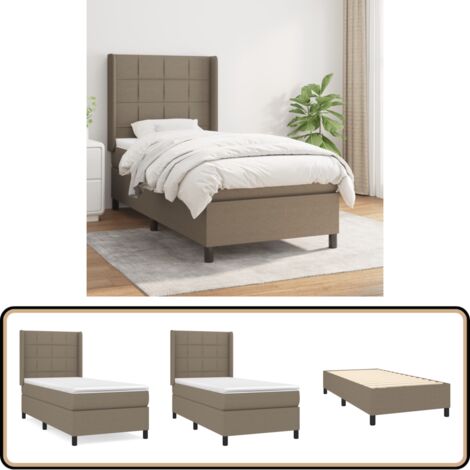 Sommier à lattes de lit avec matelas Taupe 100x200 cm Tissu - Lit Tapissier - Lit Double - Matelas Ressorts Ensachés - Literie - Chambre À Coucher