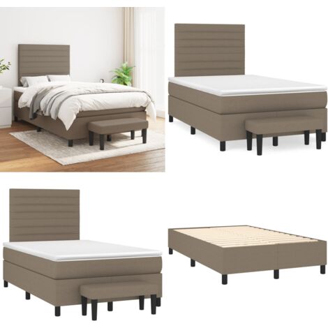 Sommier à lattes de lit avec matelas Taupe 120x200 cm Tissu - Lit Plateforme - Lit Double - Literie - Matelas À Ressorts Ensachés - Têted Lit Ajustable - Home & Living