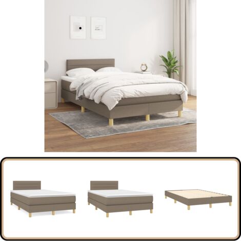 Sommier à lattes de lit avec matelas Taupe 120x200 cm Tissu - Lit Tapissier - Lit Double - Matelas Ressorts Ensachés - Literie - Chambre À Coucher