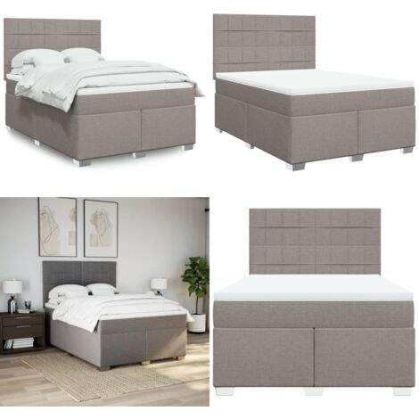 Sommier à lattes de lit avec matelas Taupe 140x190 cm Tissu - Matelas à ressorts ensachés - Sommier taupe