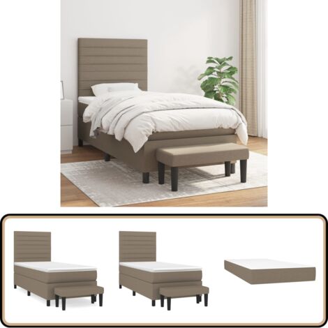 Sommier à lattes de lit avec matelas Taupe 90x200 cm Tissu - Lit Tapissier - Lit Plateforme - Matelas À Ressorts Ensachés - Literie - Chambre À Coucher
