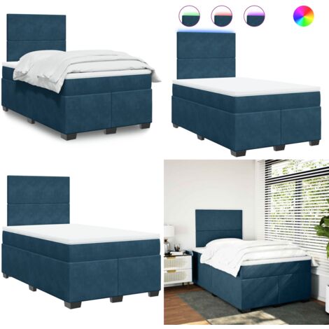 Sommier à lattes de lit et matelas bleu 120x190 cm velours - Lit Plateforme - Lit Design - Lit Moderne - Lit Double - Matelas À Ressorts Ensachés - Home & Living