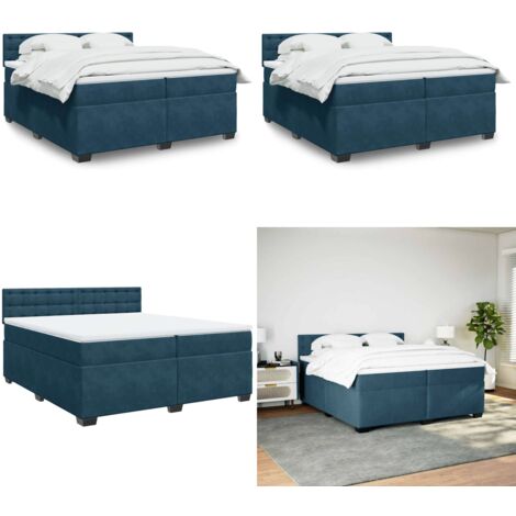Sommier à lattes de lit et matelas Bleu 200x200 cm velours - Lit Double - Lit Plateforme - Matelas À Ressorts Ensachés - Literie - Chambre À Coucher - Home & Living