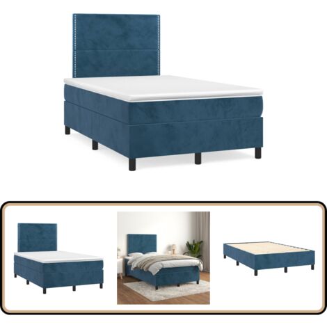 Sommier à lattes de lit et matelas bleu foncé 120x190cm velours - Lit Tapissier - Lit Velours - Lit Double - Literie - Chambre À Coucher