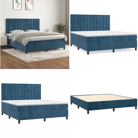 Sommier à lattes de lit et matelas Bleu foncé 160x200cm Velours - Matelas à ressorts ensachés - Sommier de lit