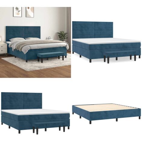 Sommier à lattes de lit et matelas Bleu foncé 160x200cm Velours - Sommier - Matelas à ressorts ensachés