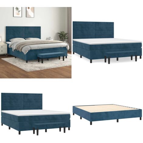 Sommier à lattes de lit et matelas Bleu foncé 180x200cm Velours - Matelas à ressorts ensachés - Sommier à lattes