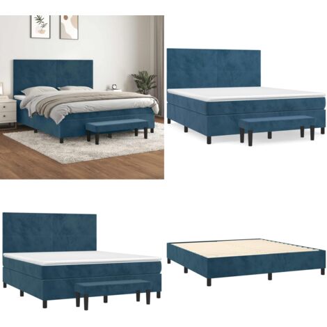 Sommier à lattes de lit et matelas Bleu foncé 180x200cm Velours - Matelas à ressorts ensachés - Sommier à lattes