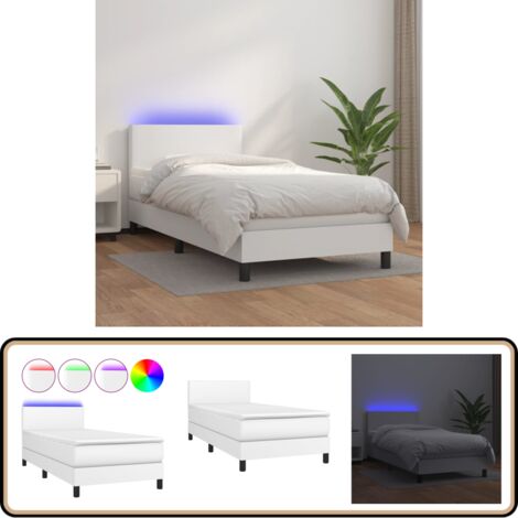 Sommier à lattes de lit et matelas et LED Blanc 100x200 cm - Lit Plateforme - Lit Design - Lit Moderne - Lit Capitonné - Lit Avec Rangement