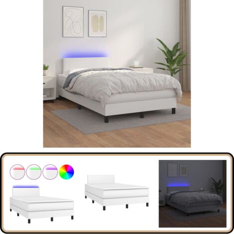 Sommier à lattes de lit et matelas et LED Blanc 120x200 cm - Lit Plateforme - Lit Design - Lit Moderne - Lit Capitonné - Lit Avec Rangement