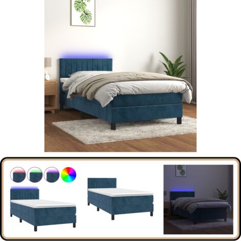 Sommier à lattes de lit et matelas et LED Bleu foncé 80x200cm - Lit Plateforme - Lit Design - Lit Velours - Lit Avec Led - Sommier Tapissier