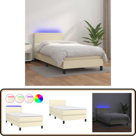 Sommier à lattes de lit et matelas et LED Crème 100x200 cm - Lit Plateforme - Lit Design - Lit Moderne - Lit Capitonné - Lit Avec Rangement