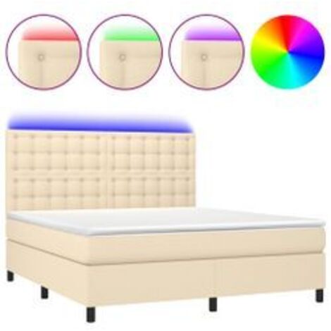 Sommier à lattes de lit et matelas et LED Crème 160x200 Tissu