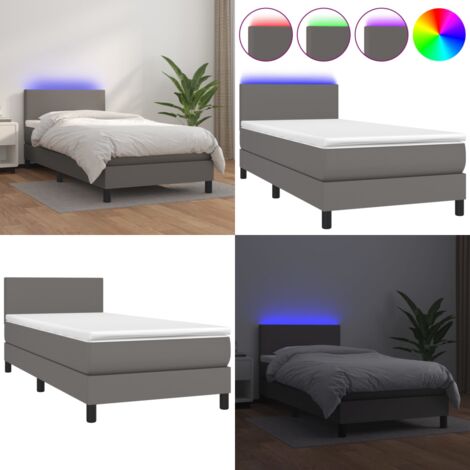 Sommier à lattes de lit et matelas et LED Gris 90x190 cm - Lit Plateforme - Lit Design - Lit Moderne - Lit Capitonné - Lit Avec Rangement - Home & Living