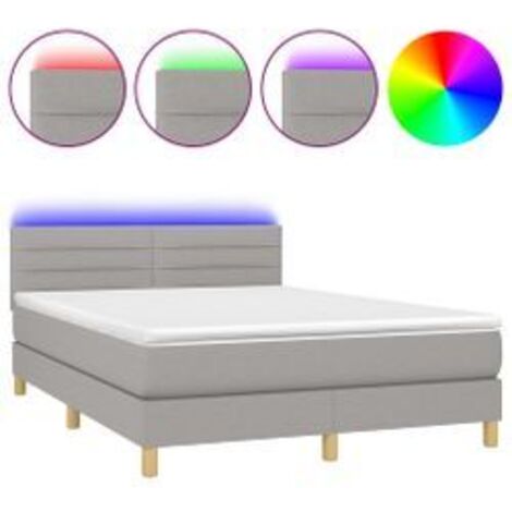 Sommier à lattes de lit et matelas et LED Gris clair 140x190