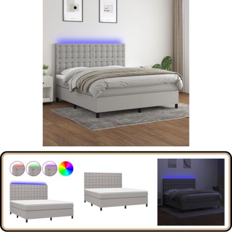Sommier à lattes de lit et matelas et LED Gris clair 160x200 cm - Sommier Tapissier - Lit Plateforme - Matelas À Ressorts Ensachés - Éclairage LED - Têted Lit Ajustable