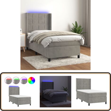 Sommier à lattes de lit et matelas et LED Gris clair 80x200cm - Lit Plateforme - Lit Capitonné - Lit Design - Lit Velours - Lit Avec Éclairage Led