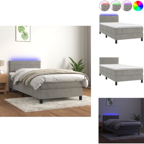 Sommier à lattes de lit et matelas et LED Gris clair 90x200 cm - Lit Plateforme - Lit Capitonné - Lit Design - Lit Velours - Lit Avec Rangement