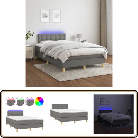 Sommier à lattes de lit et matelas et LED Gris foncé 120x200 cm - Sommier Tapissier - Lit Plateforme - Lit Avec Led - Matelas À Ressorts Ensachés - Têtière Ajustable